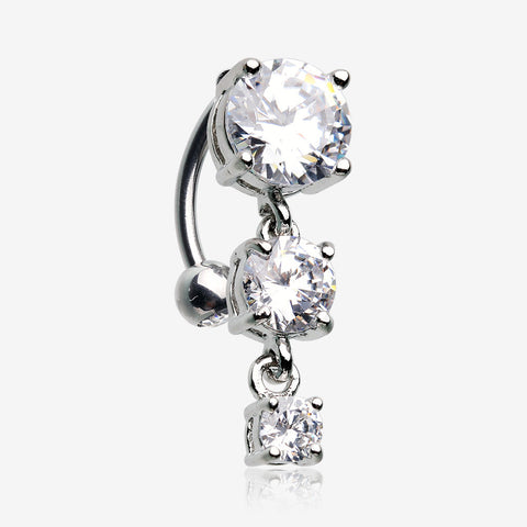 Brilliant Sparkle Cascading Gem Reverse Belly Button Ring-Clear Gem