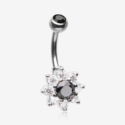 Glistening Spring Flower Sparkle Belly Button Ring-Black/Clear