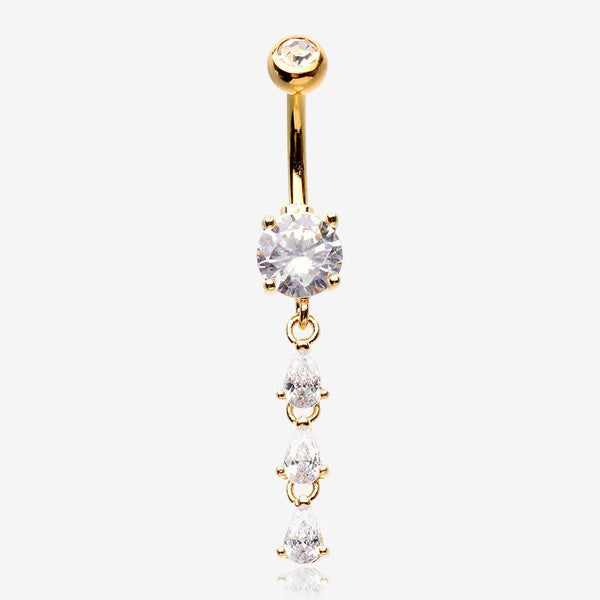 Golden Sweet Cascading Gems Belly Button Ring-Clear Gem