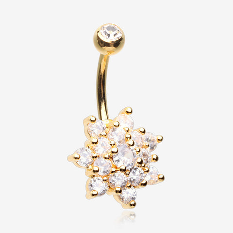 Golden Grand Sparkle Spring Flower Belly Button Ring-Clear Gem