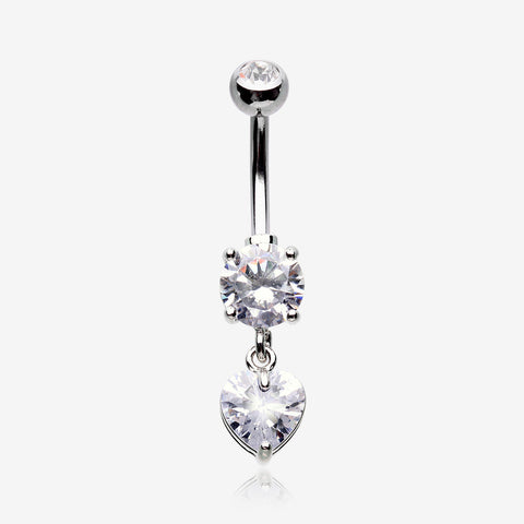 Elegant Heart Drop Sparkle Belly Button Ring-Clear Gem