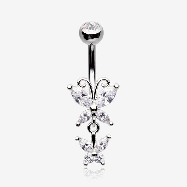 Butterfly Duo Sparkle Belly Button Ring-Clear Gem