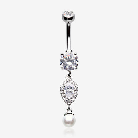 Pearlescent Teardrop Lumi Sparkle Belly Button Ring-Clear Gem