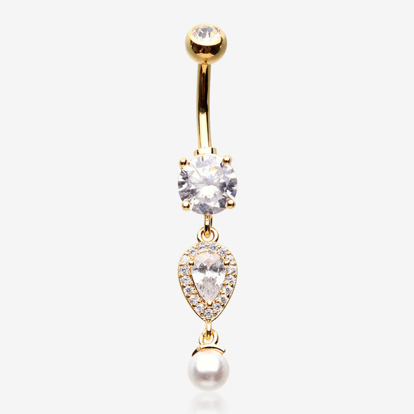 Golden Pearlescent Teardrop Lumi Sparkle Belly Button Ring-Clear Gem