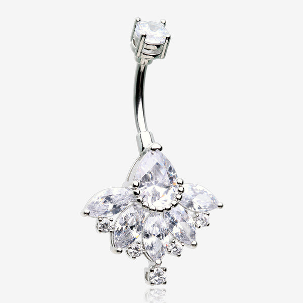 Floral Elegant Art Deco Sparkle Belly Button Ring -Clear Gem