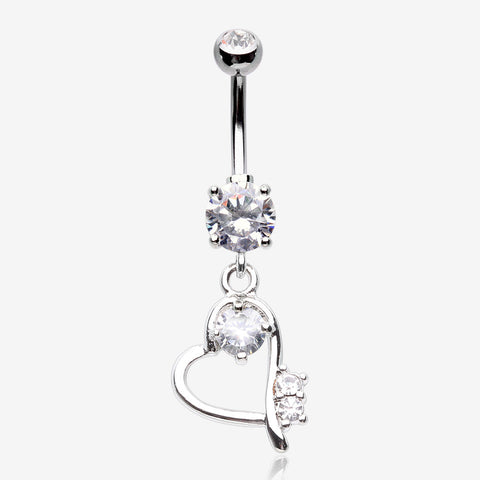 Journey Heart Curvature Sparkles Belly Button Ring-Clear Gem