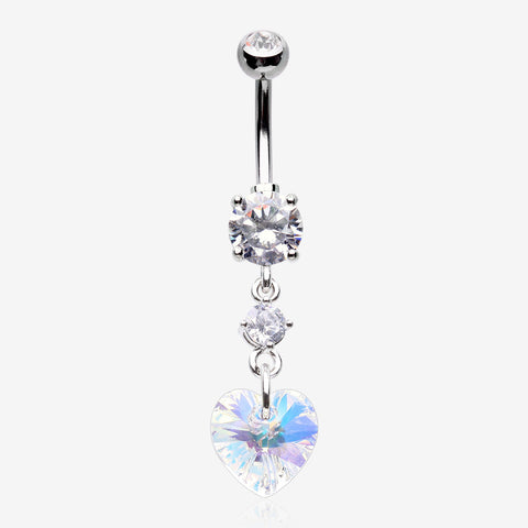 Iridescent Sparkle Heart Lumi Belly Button Ring-Clear Gem/Aurora Borealis