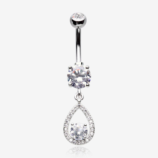 Luscious Teardrop Multi-Gem Sparkle Belly Button Ring-Clear Gem