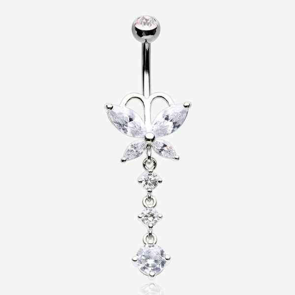 Butterfly Sparkle Cascading Gems Belly Button Ring-Clear Gem