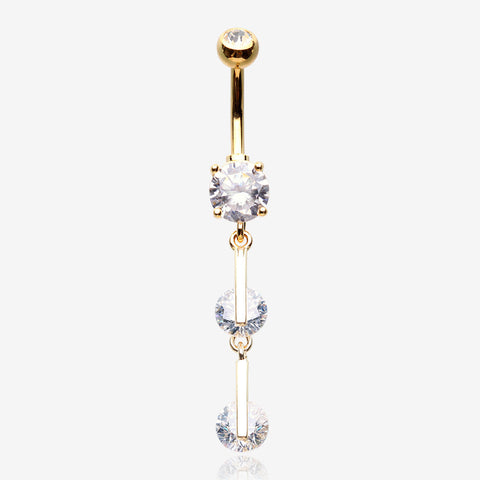 Golden Glistening Sparkle Gem Droplets Belly Button Ring-Clear Gem