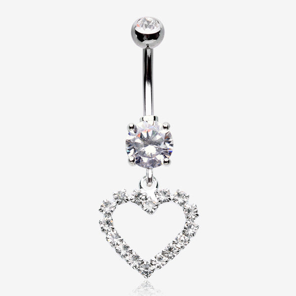 Luscious Hollow Heart Sparkle Splendid Belly Button Ring-Clear Gem