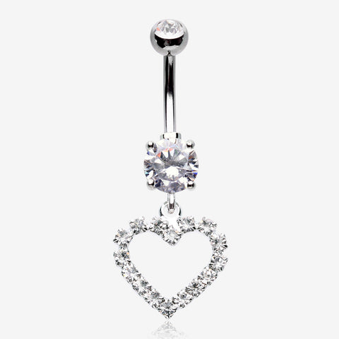 Luscious Hollow Heart Sparkle Splendid Belly Button Ring-Clear Gem