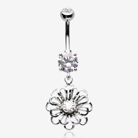 Breeze Sparkle Flower Belly Button Ring-Clear Gem