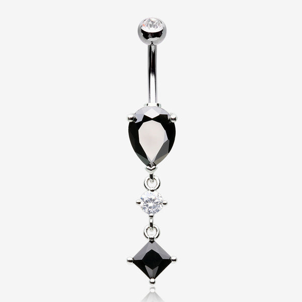 Enchant Sparkle Teardrop Princess Dangle Belly Button Ring-Black/Clear