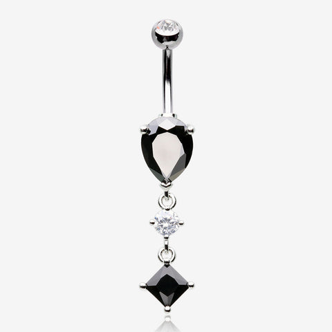 Enchant Sparkle Teardrop Princess Dangle Belly Button Ring-Black/Clear