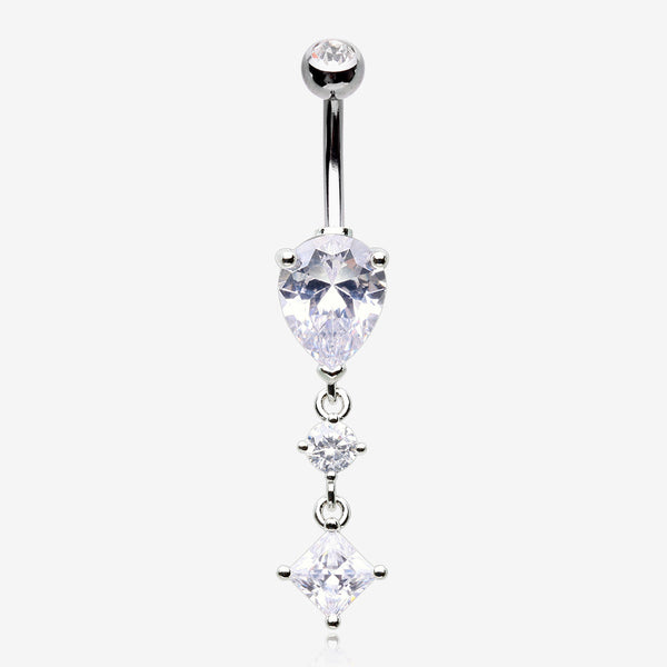 Enchant Sparkle Teardrop Princess Dangle Belly Button Ring-Clear Gem