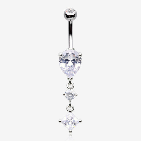 Enchant Sparkle Teardrop Princess Dangle Belly Button Ring-Clear Gem