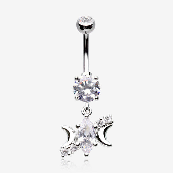 Moon Goddess Marquise Sparkle Belly Button Ring-Clear Gem