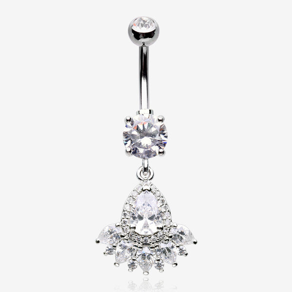 Magnificent Sparkle Floral Teardrop Belly Button Ring-Clear Gem