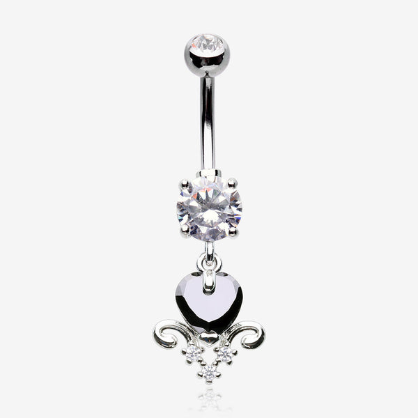 Black Heart Elegance Sparkle Belly Button Ring-Clear Gem/Black