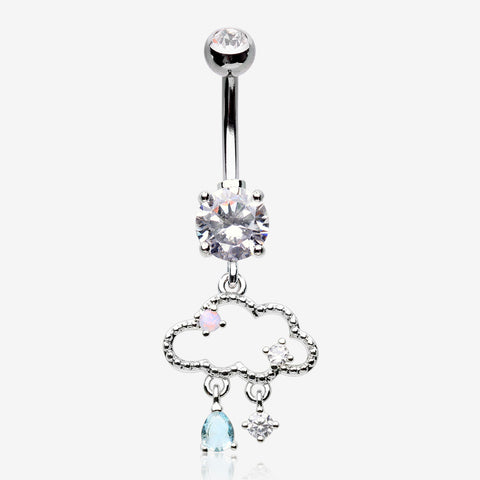 Adorable Cloud Rainy Sparkles Belly Button Ring-Clear Gem/Pink/Aqua