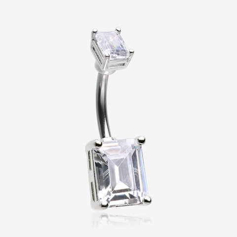 Sparkle Essentia Square Gem Belly Button Ring-Clear Gem