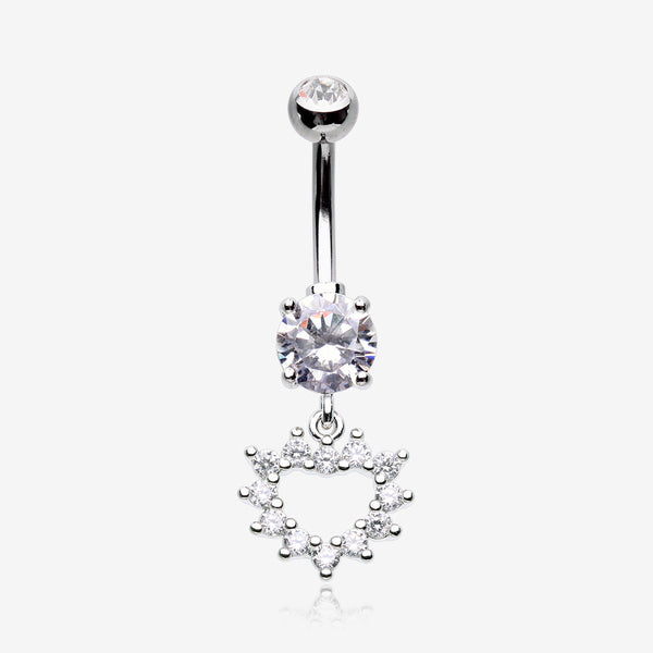 Brilliant Hollow Heart Sparkle Belly Button Ring-Clear Gem