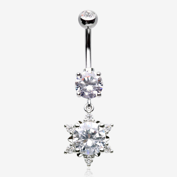 Brilliant Starburst Sparkle Belly Button Ring-Clear Gem