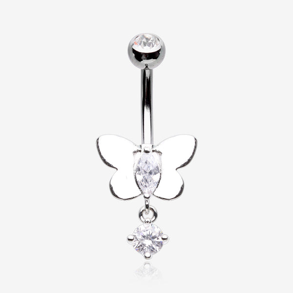 Adorable Butterfly Sparkle Dangle Belly Button Ring-Clear Gem