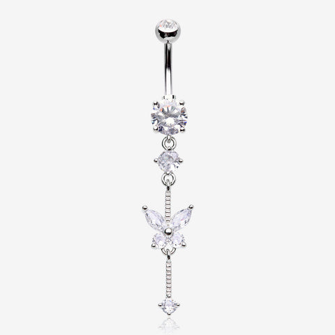 Marquise Butterfly Gem Sparkle Dangle Elegance Belly Button Ring-Clear Gem