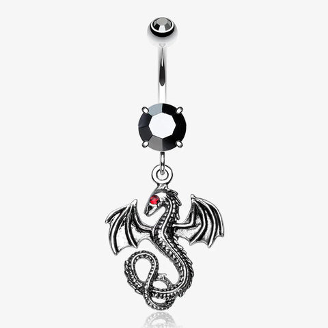 Jeweled Eye Dragon Belly Ring-Black