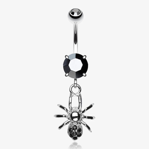 Spider Sparkle Belly Ring-Black