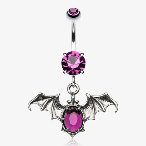 Bat Sparkle Belly Ring-Purple