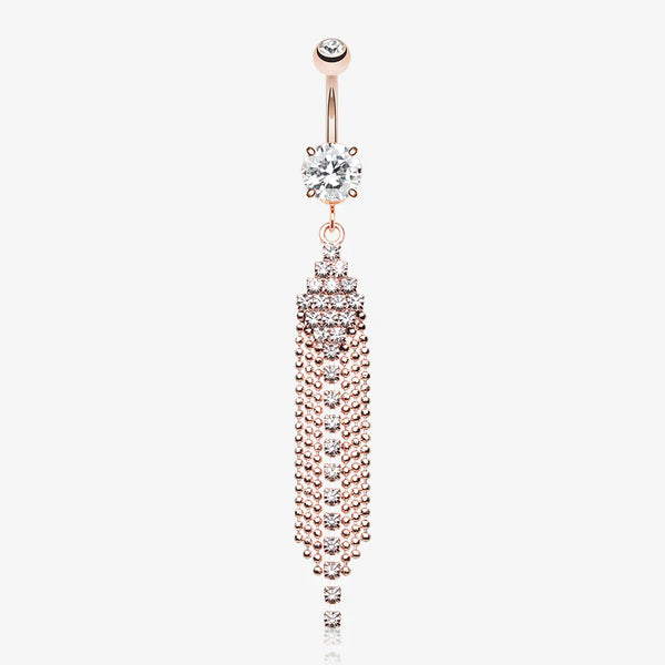 Rose Gold Sparkle Showers Belly Button Ring-Clear Gem