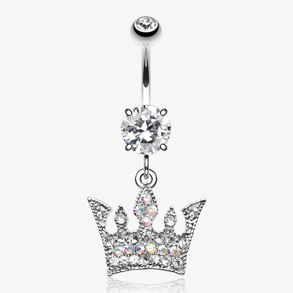 Regal Crown Belly Button Ring-Clear Gem