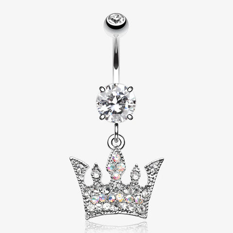 Regal Crown Belly Button Ring-Clear Gem