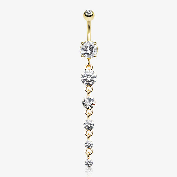 Golden Crystalline Droplets Fall Belly Button Ring-Clear Gem