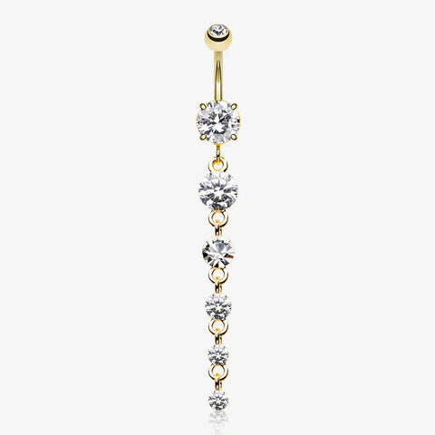 Golden Crystalline Droplets Fall Belly Button Ring-Clear Gem