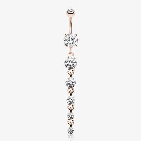 Rose Gold Crystalline Droplets Fall Belly Button Ring-Clear Gem