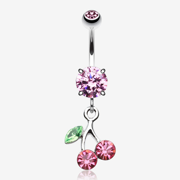 Lucky Cherry Sparkle Belly Button Ring-Pink