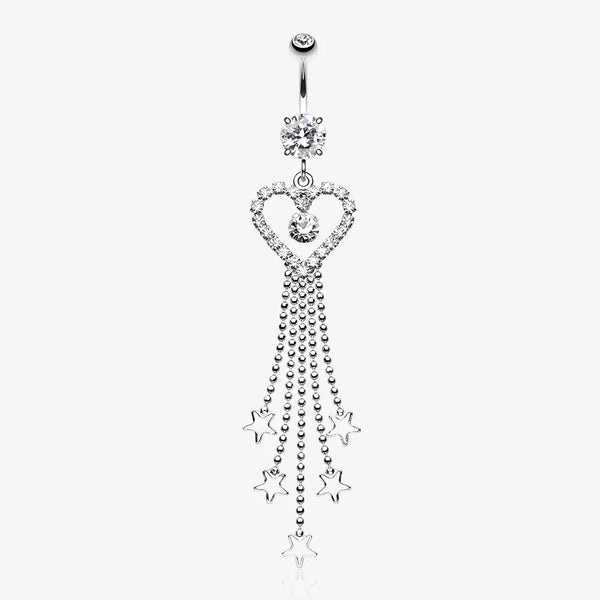 Heart Crystalline Star Falls Belly Button Ring-Clear Gem