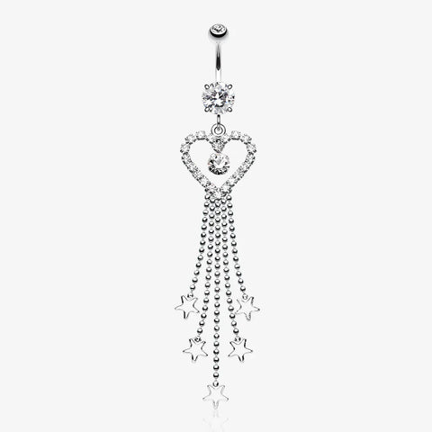 Heart Crystalline Star Falls Belly Button Ring-Clear Gem