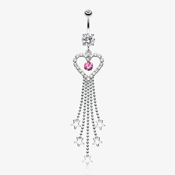 Heart Crystalline Star Falls Belly Button Ring-Light Pink