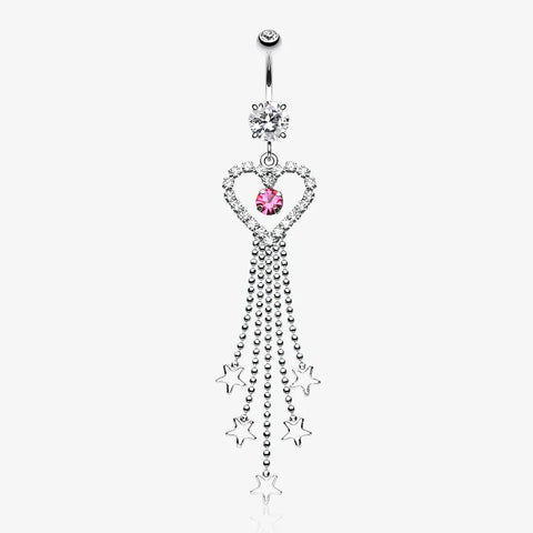 Heart Crystalline Star Falls Belly Button Ring-Light Pink