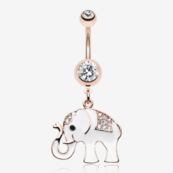 Rose Gold Maharajas Elephant Sparkle Belly Button Ring-Clear Gem