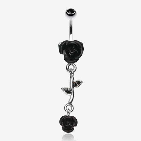 Bright Metal Rose Vine Dangle Belly Ring-Black