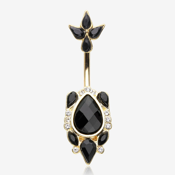 Golden Victorian Onyx Sparkle Belly Button Ring-Clear Gem/Black