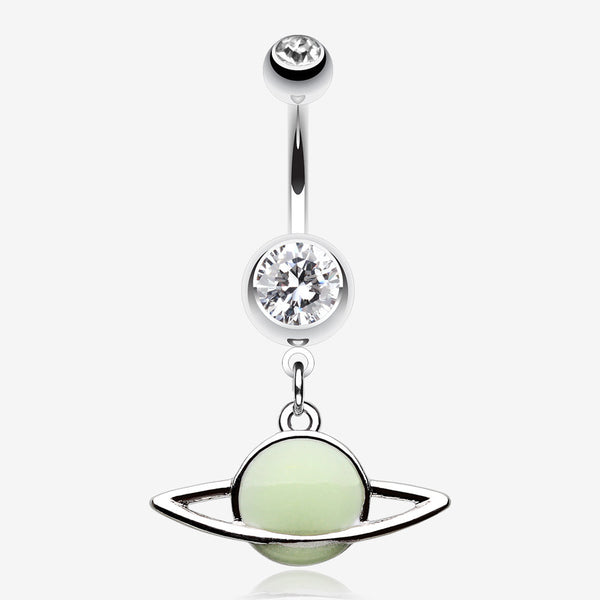 Glow in the Dark Planet Belly Button Ring-Clear Gem/Green