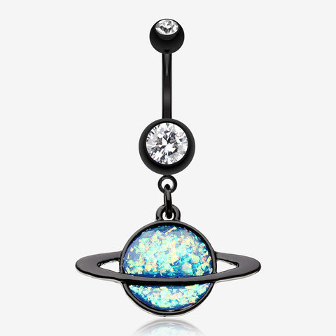 Blackline Opal Galaxy Planet Belly Button Ring-Black/Clear/Blue