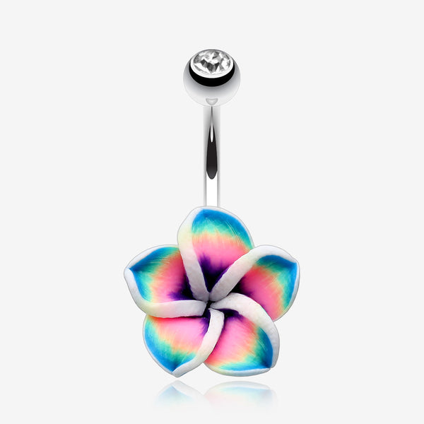 Hawaiian Plumeria Belly Button Ring-Clear Gem